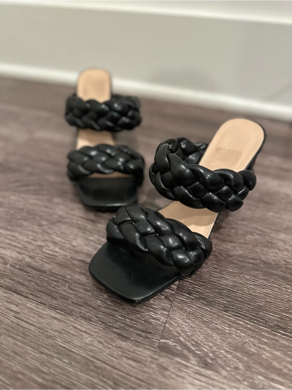 Nicole Miller New York Braided Double-Strap Black Slide Heels - 7